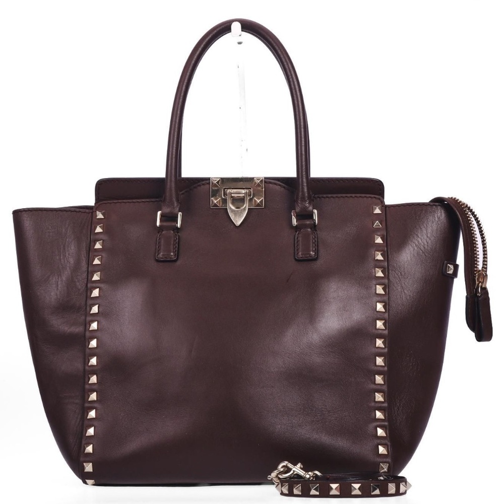 Valentino Garavani Rockstud Double Handle Tote - Soft Calfskin Leather - (Rubin) - Picture 9 of 9